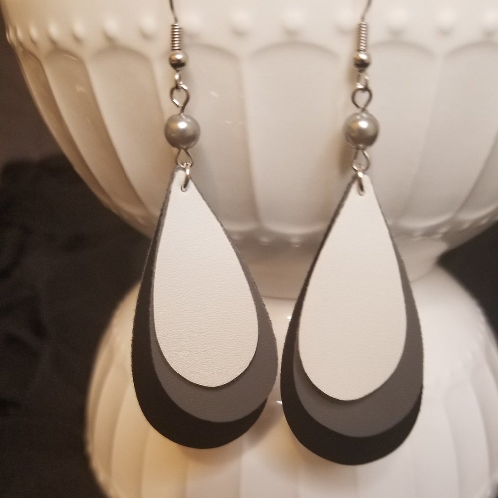 White, Black, Grey, Faux Leather earrings